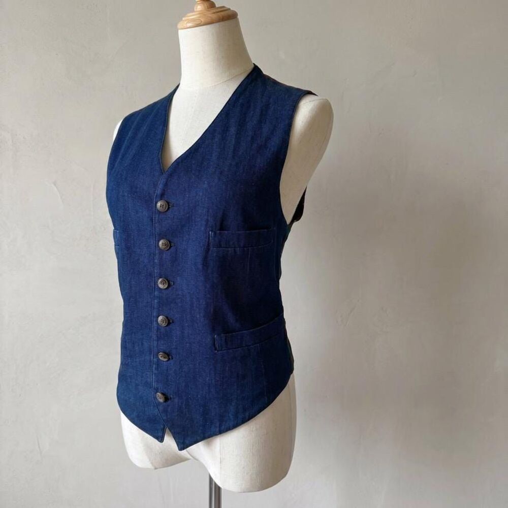 Ralph Lauren c. 1980s Denim & Tartan Tailored Waistcoat in Essex Green | 8 - Picture 2 of 5
